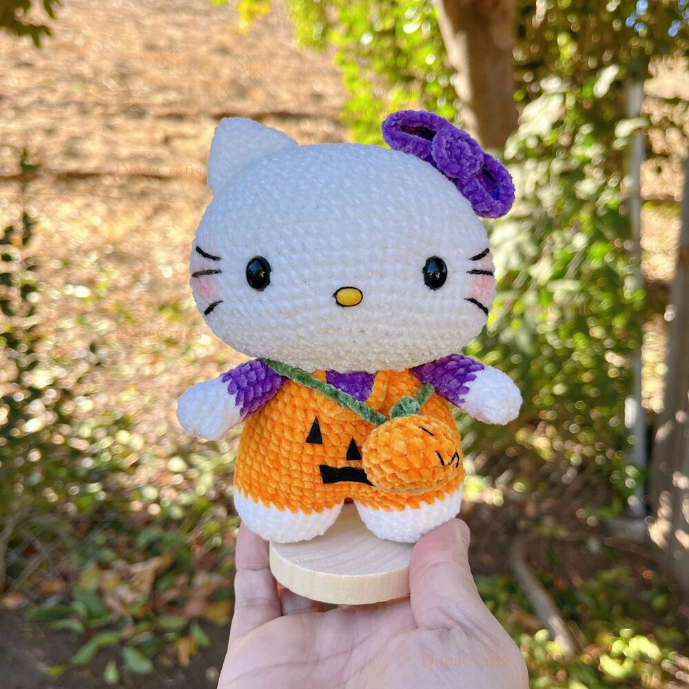 Halloween handmade HelloKitty Crochet Doll | Limited HelloKitty Pumpkin Plush